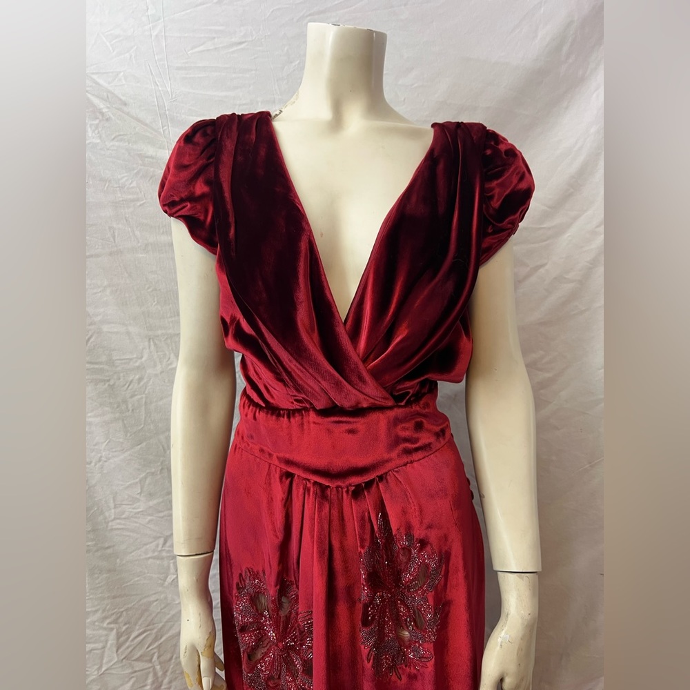 NWT! $6425 1 of a kind! John Galliano silk red velvet cutout embroidered beaded